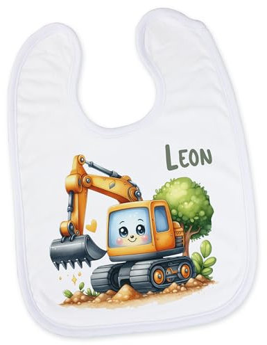 GRAZDesign Lätzchen personalisiert Bagger mit Namen Geschenk Geburt Baby Junge