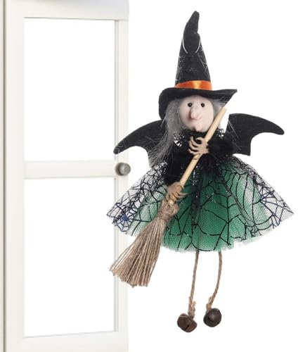 Figure di streghe per Halloween | Strega animata da appendere sulla scopa | Oggetti di scena per la decorazione della casa stregata, ciondolo per bambola con decorazione di Halloween, figura del mago
