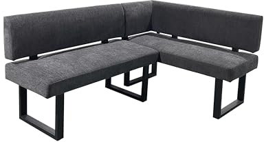 byLIVING Eckbank Vancouver/Webstoff anthrazit/Metall Gestell schwarz pulverbeschichtet/Taschenfederkern/Langer Schenkel Links / 181,5 x 125, H 86 cm