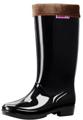 Stivali di gomma da donna con imbottitura rimovibile, impermeabili, antiscivolo, da neve, da lavoro, da pesca, da giardino, Nero , 41 EU