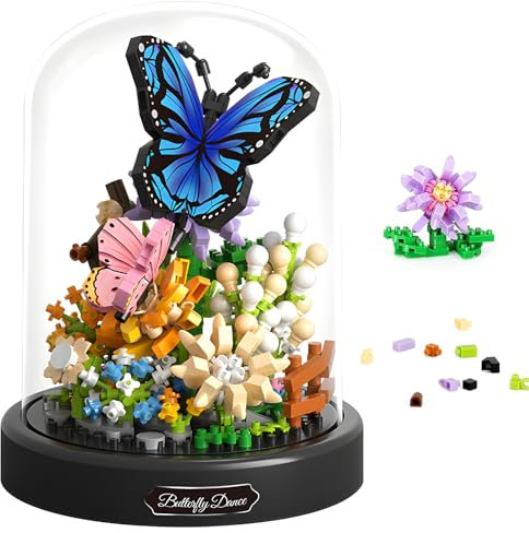 AUEJACKY 530 Pièces Briques De Construction Bouquet De Fleurs, Construction Papillons, Jouets De Construction, avec Protection Contre La Poussière, Cadeau d'anniversaire