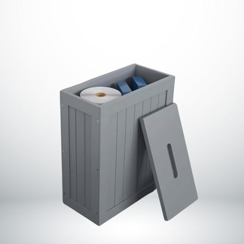 HOME BLEND Grey Slimline Wooden Free-Standing Toilet Roll Holder & Bathroom Storage Cabinet (14 x 28 x 35 cm)