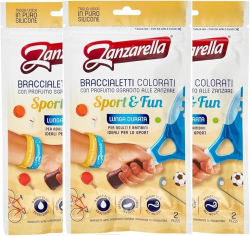 Zanzarella Braccialetti Antizanzare Per Bambini e Adulti In Silicone Atossico A Base Di Oli Essenziali A Lunga Durata (Sport, 3 Unità)
