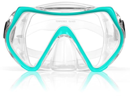 AOOSA Mascara Buceo, Vidrio Templado Gafas de Buceo Adulto para Hombres y Mujeres, Antivaho y Antifugas Mascara Snorkel, 180° Vista Panorámica con Protector Nasal para Esnórquel/Natación (Clear Verde)