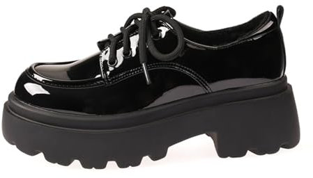 Mocasines cómodos de Primavera para Mujer con Plataforma, Cordones y diseño clásico: Zapatos Casuales sin Cordones para una Comodidad Durante Todo el día en Color Negro,Bright-40