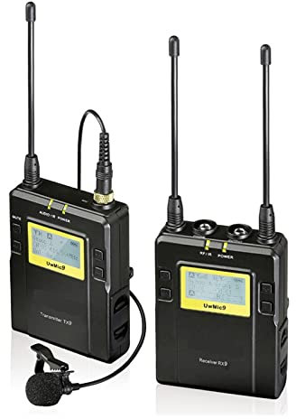 Msuiiixcccc Microphone UWMIC9 Broadcast Camera Wireless Microphone System Transmitters Suitable for Anchor, Dubbing Studio, Recording, St (Color : RX9 TX9)