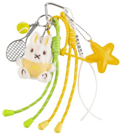 Georgie Porgy Taschenanhänger Schlüsselanhänger Handtaschen Zubehör für Damen Bag Charm Schultasche Rucksack Sporttasche Keychain Geburtstagsgeschenk für Mädchen (Hase Tennis Helle)