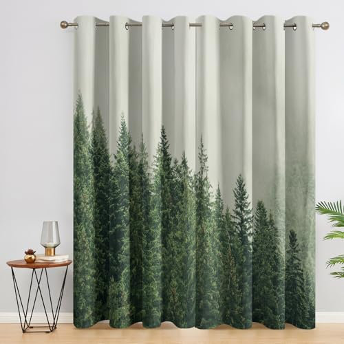 Generisch Gardinen Waldmotiv, Vorhänge Landschaft Wohnzimmer Schlafzimmer, Fenster Verdunklungsvorhänge mit Ösen, Blickdichte Vorhänge Thermovorhang, 2er Set Curtains, H 245 x B 140 cm