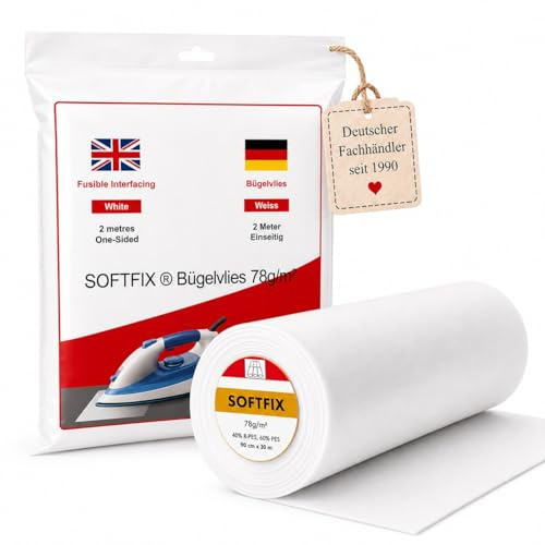Nähmit - 2 Meter SOFTFIX Bügelvlies - mittlere, aufbügelbare Vlieseinlage Bügeleinlage für Hemden, Taschen & Mäppchen Waschbar bei 40° TYP 250 (2m x 90cm)