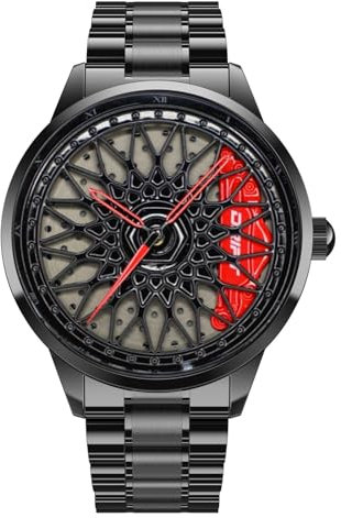 DriftElement Racing Rim Watch – Motorsport-inspirierte Armbanduhr mit Felgen-Design, Hochwertiges Edelstahlgehäuse & Präzises Quarzwerk – Perfekt für Auto- & Rennsport-Fans (Rot)