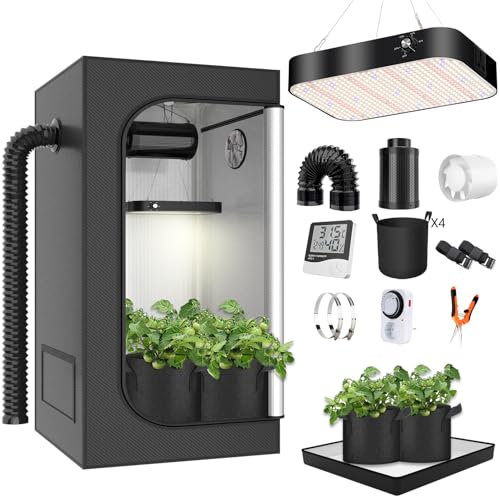 MODVKVK Growzelt Komplettset 70x70x160cm Grow Tent Kit mit 200W LED Vollspektrum Grow Lampe Dimmbar, GrowZelt Kit Komplettes Hydroponics Grow Tent Complete Set