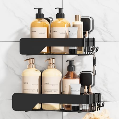 TAILI Etagere Douche Ventouse sans Perçage Porte Savon Douche,2 Pack Noir | Réutilisable Etagère Ventouse Simple d'Installation Charge 10KG Impérable Rangement Douche pour Carrelage Paroi de Salle