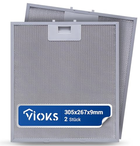VIOKS 2 filtros para campana extractora, 305 x 267 x 9 mm, repuesto para campana extractora AЕG 405525042/9 Elica GRI0009219A KIT0010805 Filtro de grasa para campana extractora de metal Whirlpоol