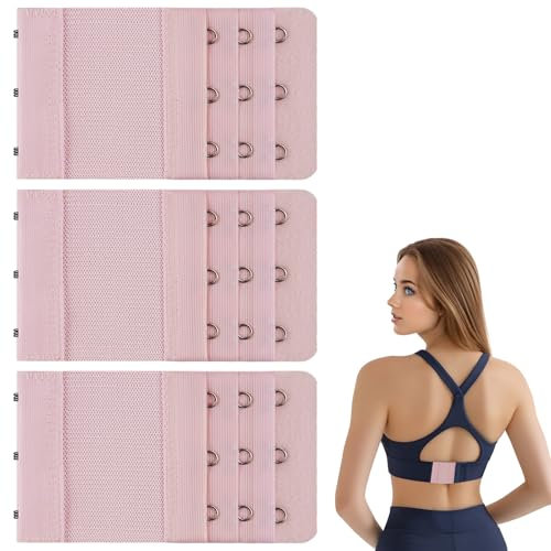 Extensores de Sujetador, Extensores de Sujetador Elásticos, Cómodas Extensiones Elásticas para Sujetador de Mujeres con 3 Ganchos (3 Piezas, Rosa, Espaciado de Gancho: 1,9 CM / 0,75 Pulgadas)