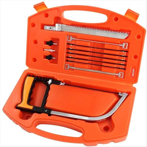 ZIMAIC Set sega a mano 15 in 1, multifunzione, con 8 lame in acciaio HSS, telaio regolabile, sega universale per campeggio, cucina, vetro, piastrelle, legno, metallo, plastica