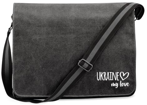 Huuraa Umhängetasche Ukraine my love Geschenk | Messenger Bag mit Schultergurt 14 Liter Schultertasche Canvas Laptoptasche Geschenkidee Crossbody Tasche