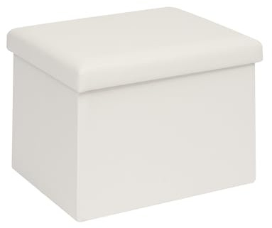 Bonlife White Ottoman Storage Box - Folding Foot Stool with Lid, Comfortable Storage Ottoman for Home,42x32x32 cm