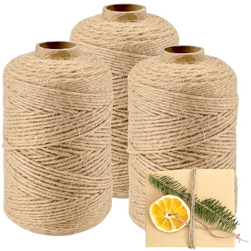MUNGHOK 3 Stück 500m x 2mm Juteschnur, Jute Kordel Juteseil geflochten, Garten Kordel Jute Paketschnur Bastelschnur für DIY Haushalt Kunsthandwerk Gartenarbeit Dekoration Foto hängen