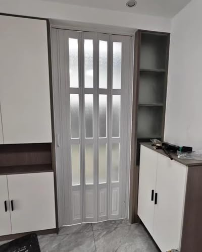 AVLLSO Porta Soffietto da Interno Porta a Libro Bianca Effetto Legno - Porta Scorrevole Acrilico Smerigliato per Armadio & Dispensa(WxH 40x80in(101x203cm))