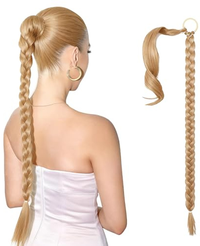 ZHITENG Zopf Extension, 80 CM Damen Pferdeschwanz Haarteil, Natur Haarteil Zopf, Einfacher Clip In Stil Ponytail Extension Geeignet für Den Alltag und Besondere Anlässe (Blond)
