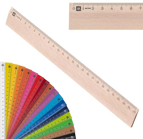 Metrie™ Lineal 25 cm – Holzlineal | Langes & Handlich | Für Grundschule, Schule & Büro, Zeichnen, Handwerker, DIY | Hergestellt In Der EU | 1 Stück | SCHOLAR