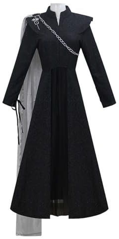 LIOEUE Daenerys Targaryen Game of Thrones Kostüm Damen - Cosplay Kleid Mit Ring Für Halloween & Mottoparty (schwarz,XXL)