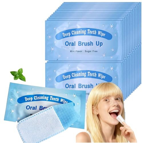 Mint-Flavored Oral Finger Wipes 50PCS Portable Disposable Toothbrush for Adults – Soft Textured Finger Design, No Water Needed, Individually Wrapped Travel Cleaning Wipes for On-The-Go Freshness