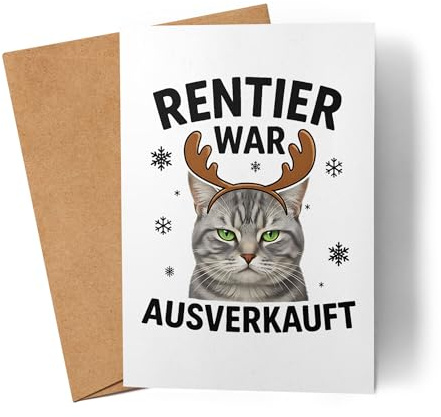 Lilavie-Design Rentier war ausverkauft Katze lustig Weihnachten Karte Grußkarte Faltkarte Weihnachtskarte