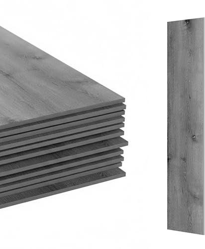 Relaxdays PVC Bodenbelag selbstklebend, 5m²/36 Stück, Holzoptik, hellgrau | Bad, Küche, Klebefliesen 91x15 cm, rutschfest
