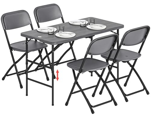Outsunny Set Tavolo e Sedie da Giardino Pieghevoli 5 Pezzi, Grigio Scuro