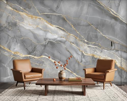 PaxGloz Fototapete Marmoroptik Grau Gold Tapete Grau Marmor Tapeten Vliestapete Modern Wandtapete Wohnzimmer Schlafzimmer Kinderzimmer Wanddeko Motivtapeten 416 x 254 cm (B x H)