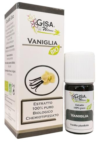 Gisa Wellness - VANILLE - Bio Ätherisches Öl - 100% Rein und Natürlich - [5ml] - Lebensmittelqualität - Aromatherapie - Körperpflege - Wohlbefinden - Hergestellt in Italien