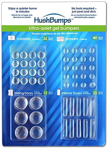 HushBumps HP104 Ultra-Quiet Gel Bumpers. 104 Piece Value Pack. Contains Cabinet, Door, Sliding Door & Drawer Bumpers. Just Peel & Stick! 30mm x 6mm, Round 8mm, 11mm, & 20mm