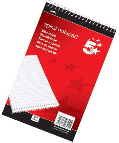 5 Star office 942601 A5 Head Bound Ruled 200 Sheets Spiral Notepad - White