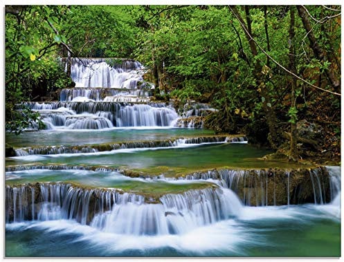 ARTland Wanddeko Glasbilder Wandbild Glas Bild einteilig 60x45 cm Querformat Natur Landschaft Wasserfall Wald Thailand Dschungel Fluss Sommer T5NK