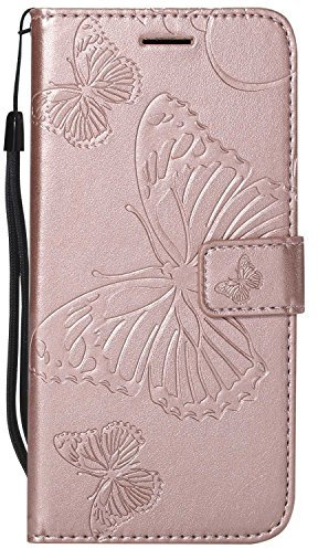 DENDICO Coque pour Galaxy A6 2018, Papillon Imprimé PU en Cuir Coque Magnétique Portefeuille TPU Étui Housse pour Samsung Galaxy A6 2018 - Or Rose