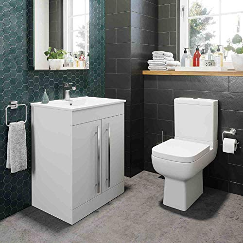 Affine Bathroom Suite Close Coupled Toilet Cloakroom Vanity Unit Basin Set White 600mm