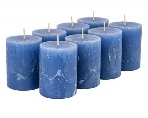 Rustikale Stumpenkerzen – 8 Stück - Wachskerzen/Rustickerzen/Adventskerzen Weihnachten (Saphir Blau, Klein: Höhe 8cm / Ø 6cm)