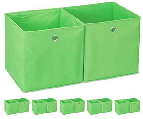 12 x Aufbewahrungsbox Stoff, quadratisch, Aufbewahrung für Regal, Stoffbox in Würfelform, HxBxT: 30 x 30 x 30 cm, grün