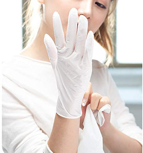 ZHOUZJ Guantes Desechables de nitrilo (Caja de 100),Blanco,M