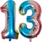 DIWULI Luftballon 13 Geburtstag XL Blau Regenbogen - Folienballon 13, Zahl 13 Ballon 13 Jahre, Geburtstagsdeko 13. Geburtstag Party-Deko Junge Mädchen, Zahlen-Ballon Groß Dekoration, Zahlen-Luftballon