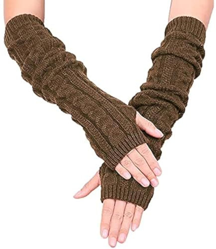 Colorful House Fingerlose Daumenloch lange Handschuhe Fäustlinge Winter Armwärmer - Braun - 30.5 cm