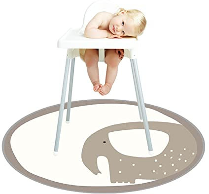Morbuy Hochstuhl Bodenmatte Wasserdicht rutschfest, Karikatur Hochstuhl Spritzmatte Waschbar Spill Mat Spielmatte/Campingmatte/Krabbelmatte für Kinder Baby Kleinkind Fütterung (130x130cm,Elefant)