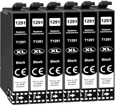 T1291 Kompatibel für Epson WF-3520 Druckerpatronen Workforce WF-3540 WF-7525 WF-7515 Stylus SX-235W SX-425W SX-440W SX-445W SX-535W Office BX-630 (6 Schwarz)
