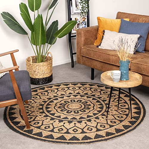 FRAAI | Home & Living Jute Teppich Rund - Henna Ayda Natur - Jute - Flachgewebe - Boho, Skandinavisch - Wohnzimmer, Esszimmer, Schlafzimmer, Flur - Carpet
