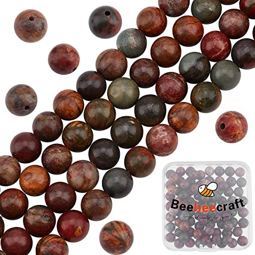 Beebeecraft 98 Stück 8 mm Natürliche Picasso-Jaspis-Perlen, Rund, Echte Echte Steinperlen, Lose Edelsteine, Für Armbänder, Halsketten, Ohrringe, Schmuckherstellung