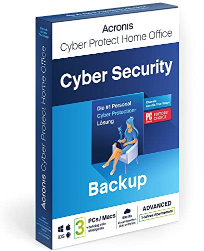 Acronis Cyber Protect Home Office 2023 Advanced 500 GB Cloud-Speicher 3 PC/Mac 1 Jahr Windows/Mac/Android/iOS Internet Security inklusive Backup Aktivierungscode per Post