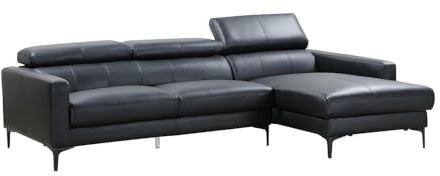 Vente-unique-Ecksofa - Büffelleder - Ecke Rechts - Schwarz - Florence