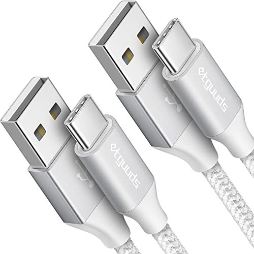 etguuds USB C Charger Cable [2Pack 2M], White USB to USB C Cable 3A Fast Charging USB Type C Lead Braided for iPhone 15 Pro Samsung Galaxy S23 S21 S20 S10 S9 S8 Note 10