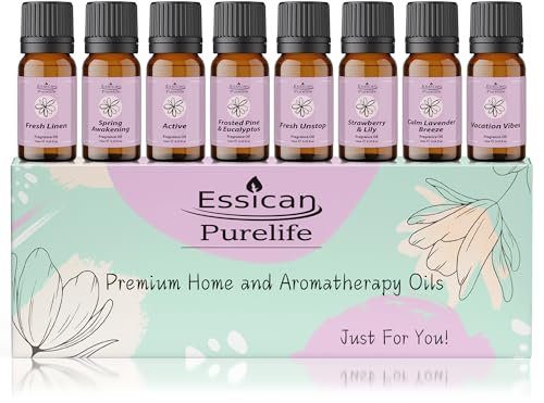 Essican Purelife Laundry Scented Fragrance Oil Set 8 x 10ml Fresh Scented Fragrance Oils for Candle Making, Soap, Wax Melts, Humidifier Perfume Fragrance Set, Aromatherapy Oils Gifts Set
